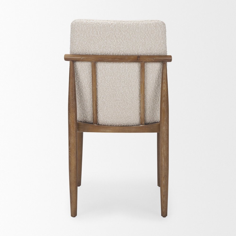 Set of Two Cream And Brown Boucle And Solid Wood Dining Side Chairs