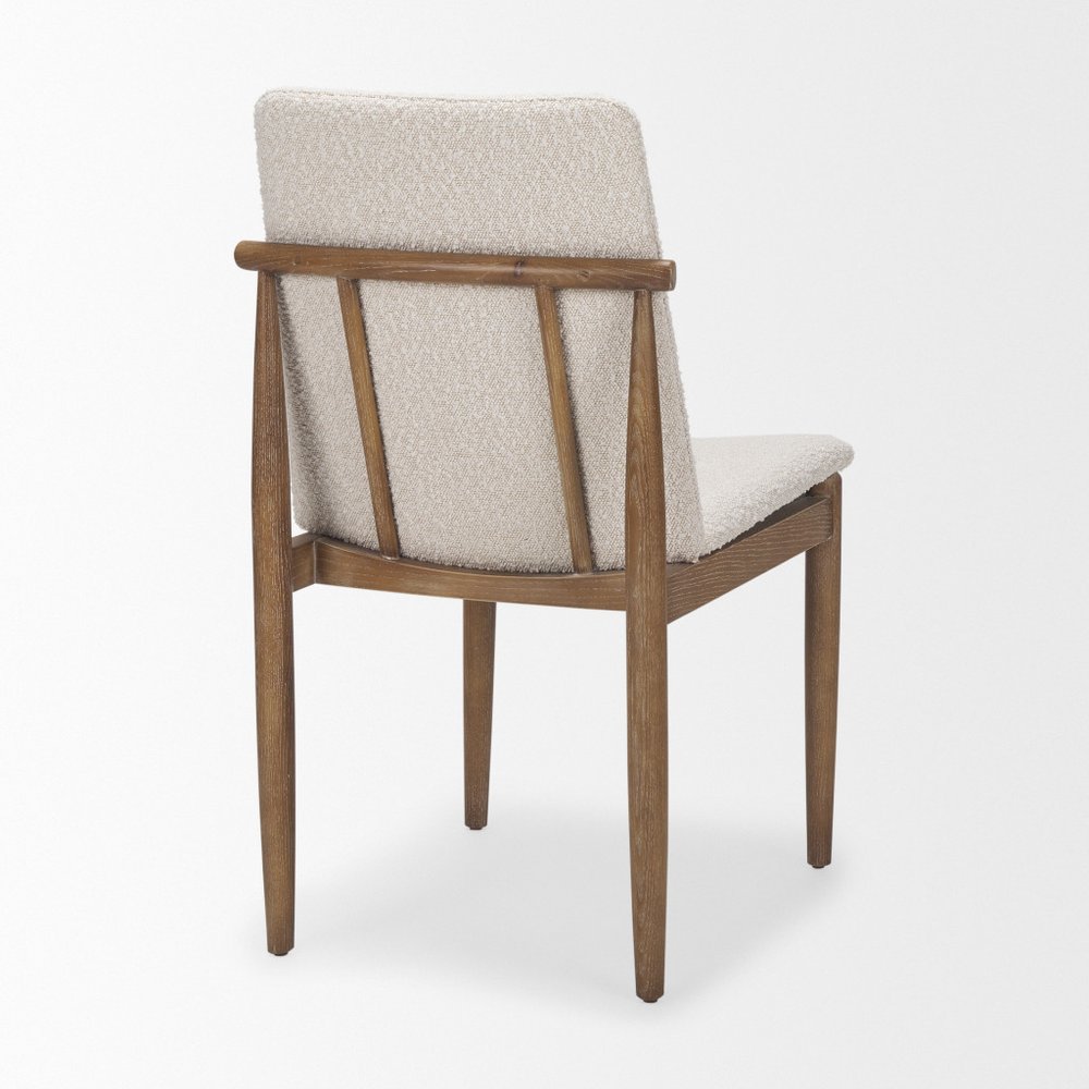 Set of Two Cream And Brown Boucle And Solid Wood Dining Side Chairs