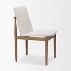 Set of Two Cream And Brown Boucle And Solid Wood Dining Side Chairs