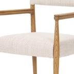 Cream And Brown Fabric And Solid Wood Open Back Dining Arm Chair