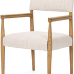 Cream And Brown Fabric And Solid Wood Open Back Dining Arm Chair