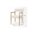 Cream And Brown Fabric And Solid Wood Open Back Dining Arm Chair