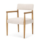 Cream And Brown Fabric And Solid Wood Open Back Dining Arm Chair
