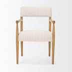 Cream And Brown Fabric And Solid Wood Open Back Dining Arm Chair