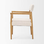 Cream And Brown Fabric And Solid Wood Open Back Dining Arm Chair