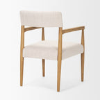 Cream And Brown Fabric And Solid Wood Open Back Dining Arm Chair