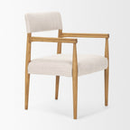 Cream And Brown Fabric And Solid Wood Open Back Dining Arm Chair