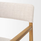 Cream And Brown Fabric And Solid Wood Open Back Dining Arm Chair