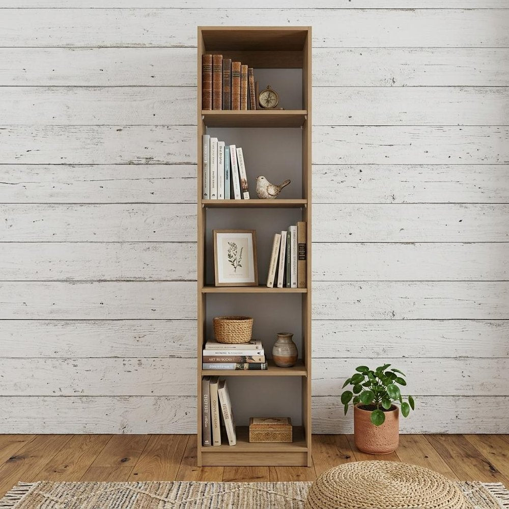 71" Natural Wood Five Tier Bookcase