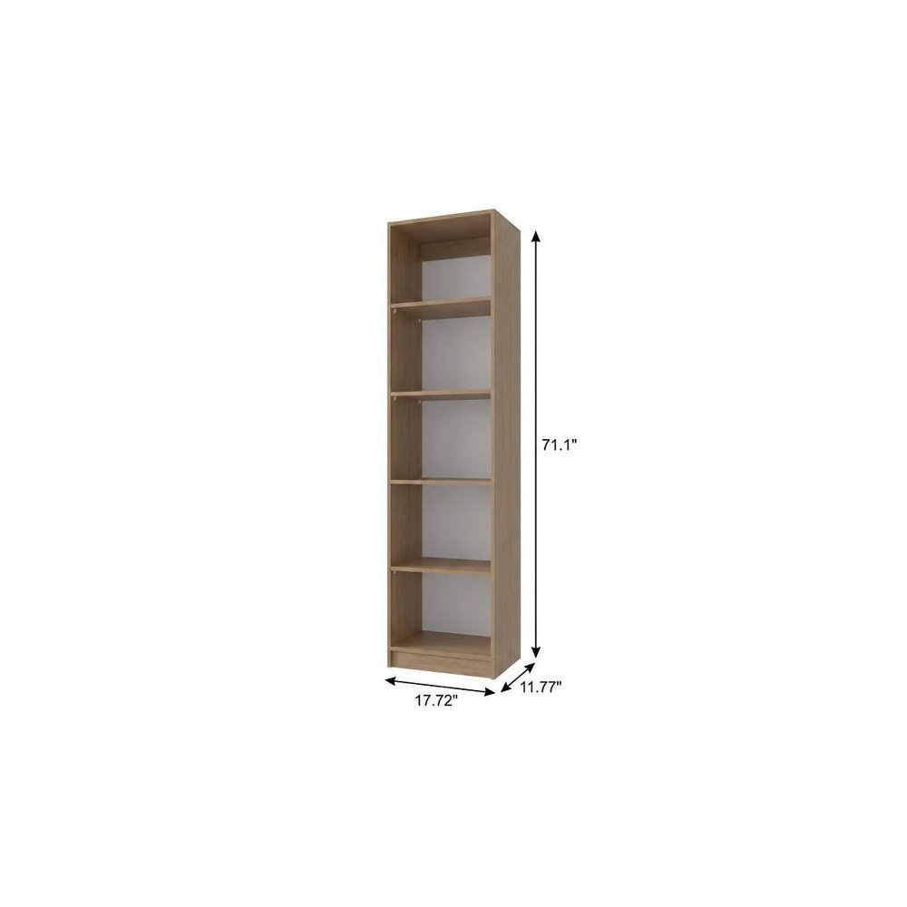71" Natural Wood Five Tier Bookcase