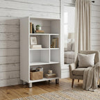 41" White Wood Six Tier Bookcase