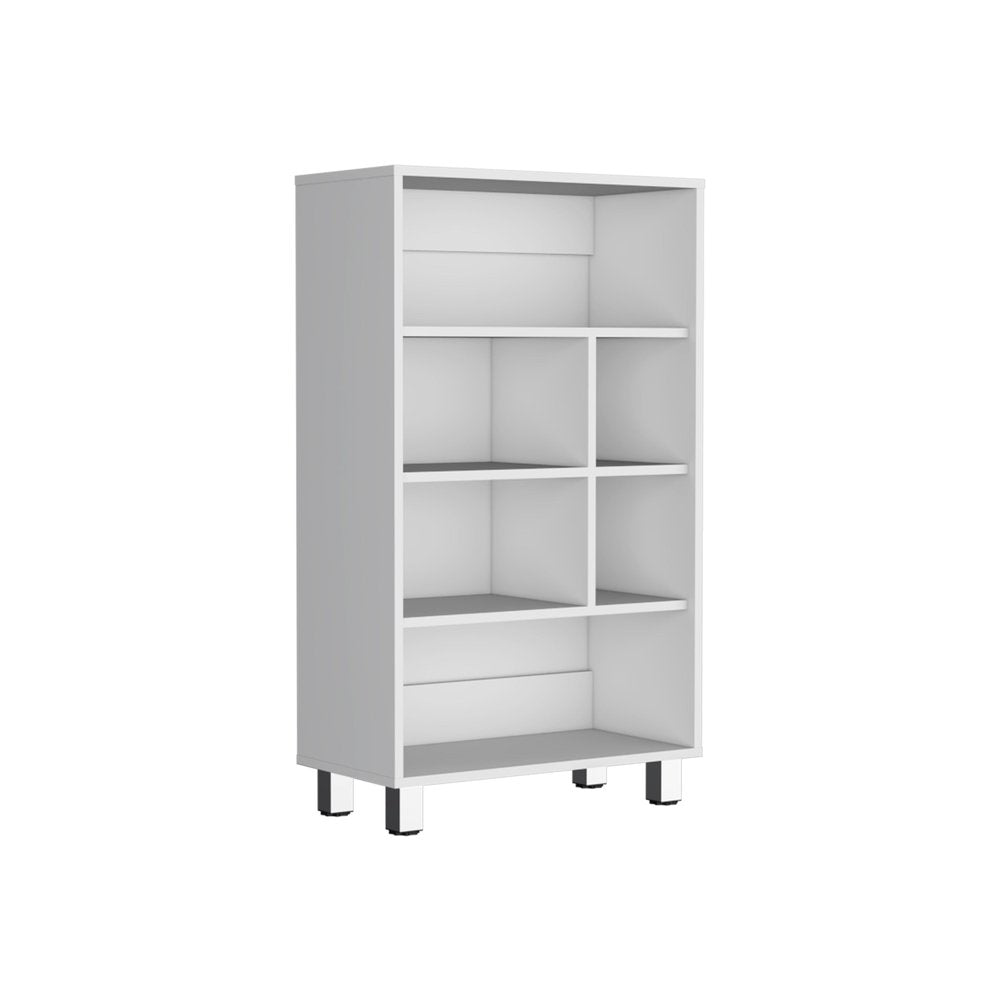 41" White Wood Six Tier Bookcase