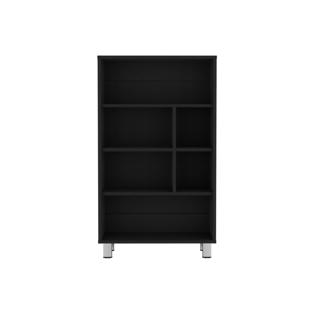 41" Black Wood Six Tier Bookcase