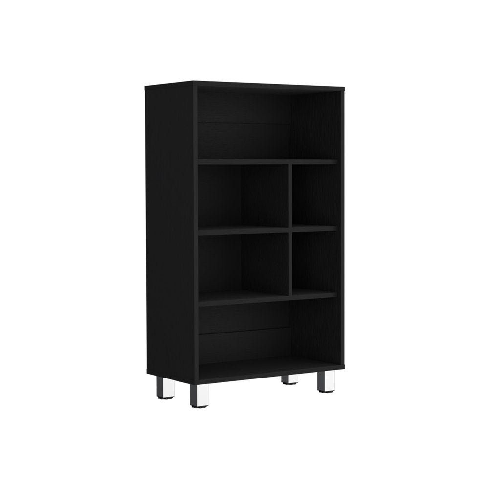 41" Black Wood Six Tier Bookcase
