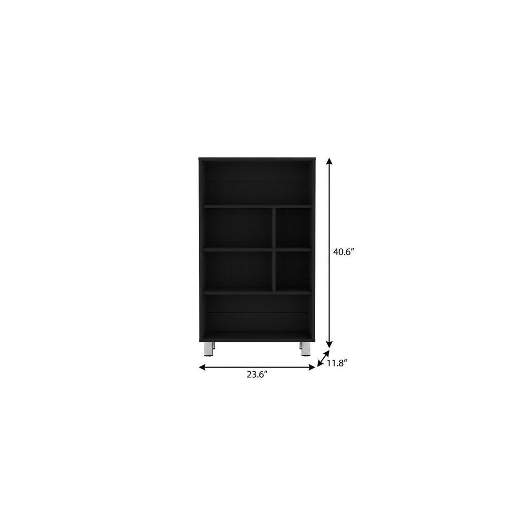 41" Black Wood Six Tier Bookcase