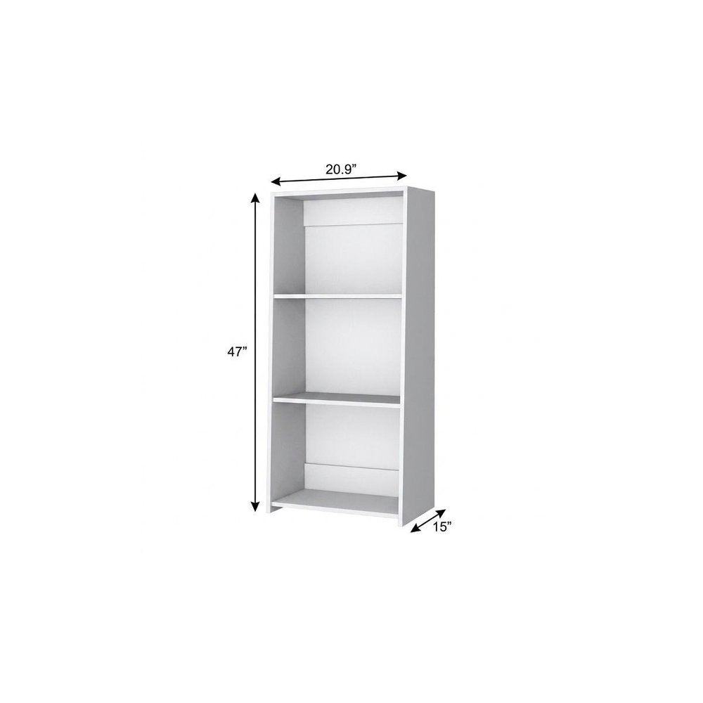 47" White Wood Three Tier Bookcase
