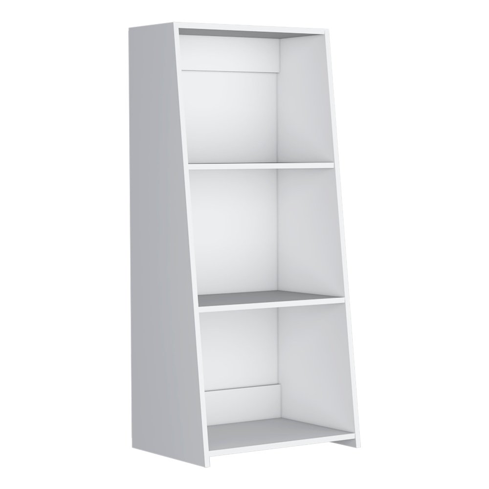 47" White Wood Three Tier Bookcase