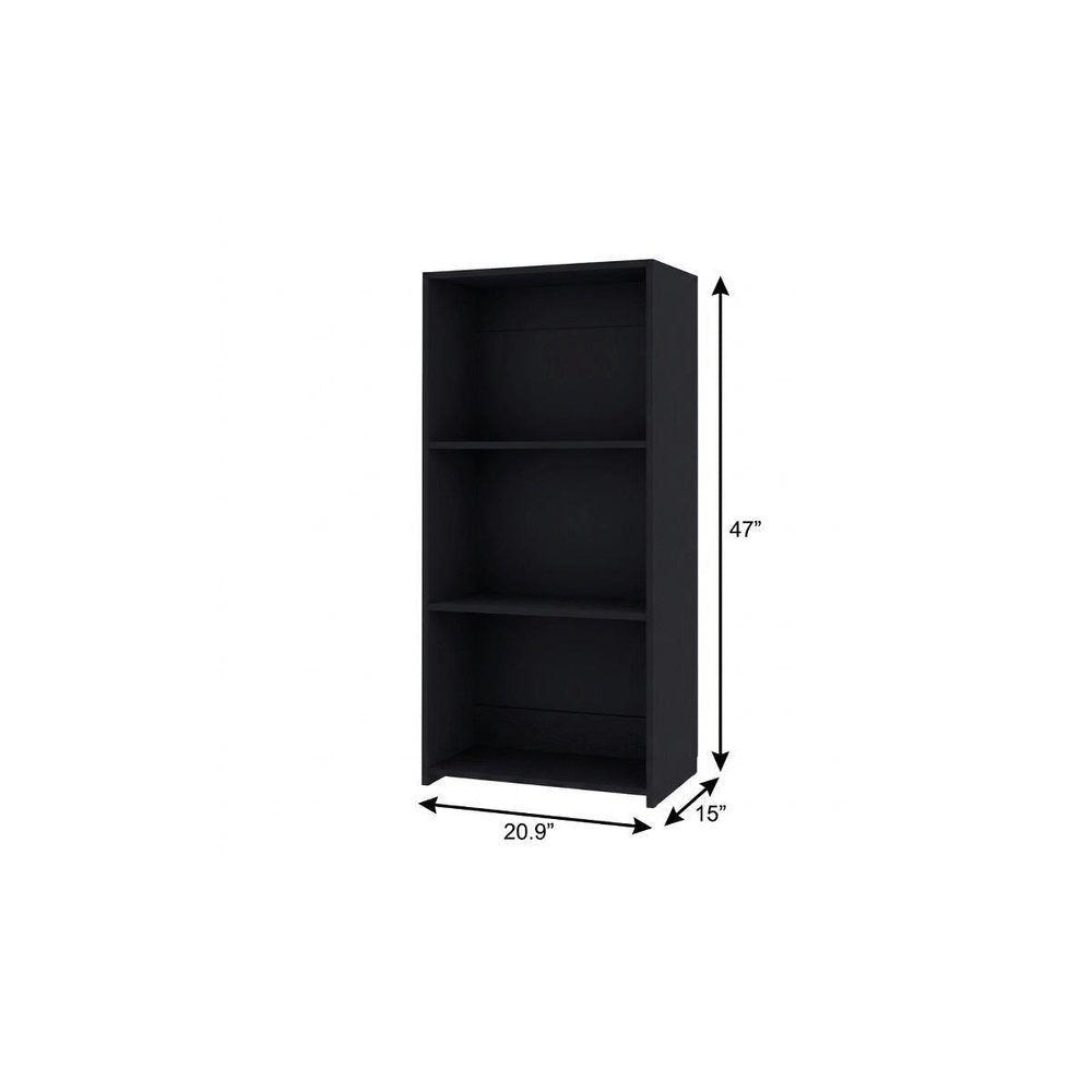 47" Black Wood Three Tier Bookcase
