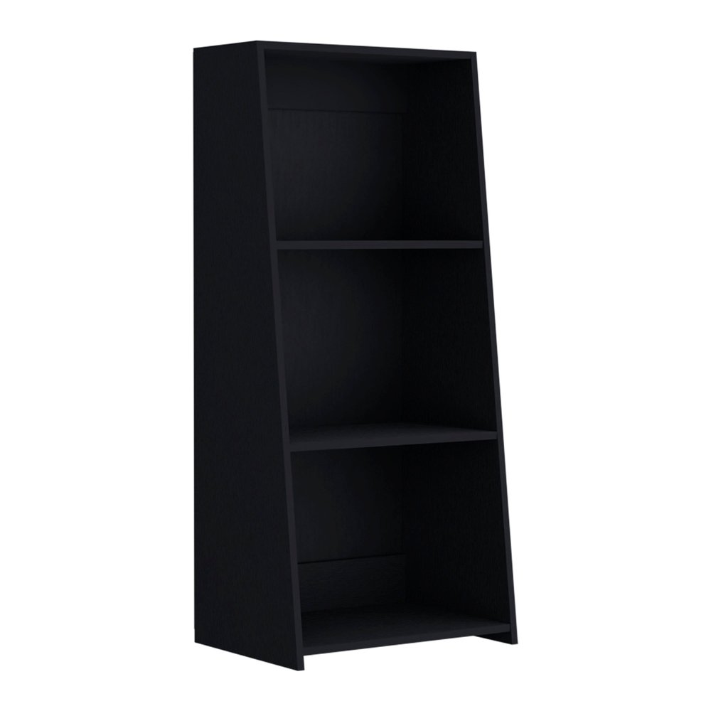 47" Black Wood Three Tier Bookcase