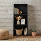 47" Black Wood Three Tier Bookcase