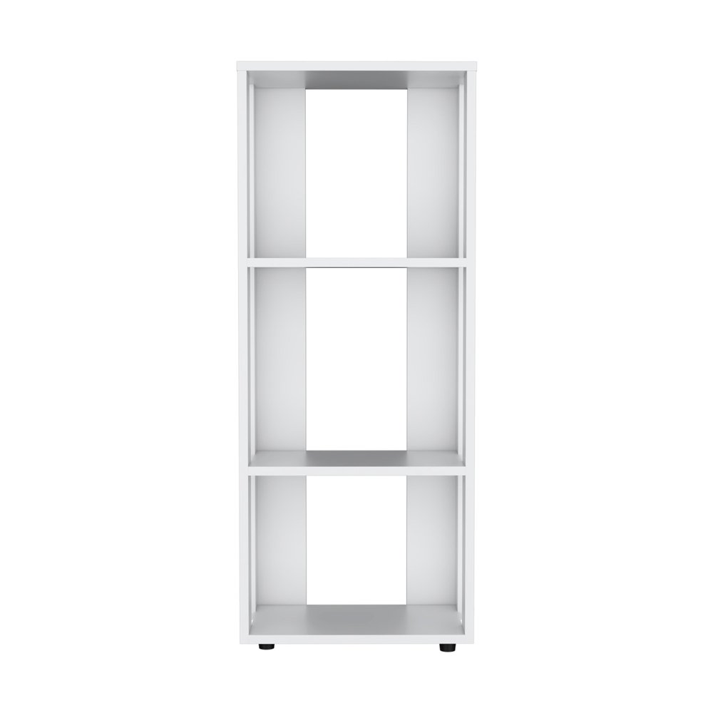 39" White Wood Three Tier Bookcase