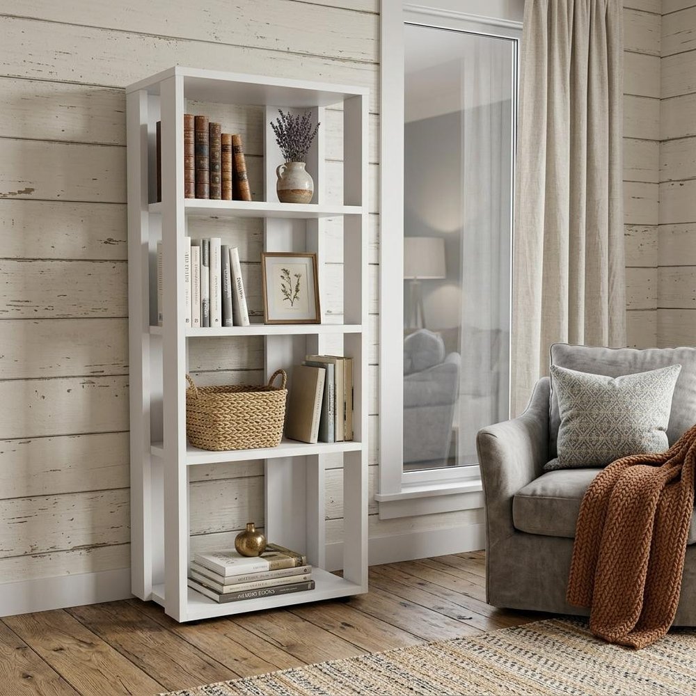 39" White Wood Three Tier Bookcase