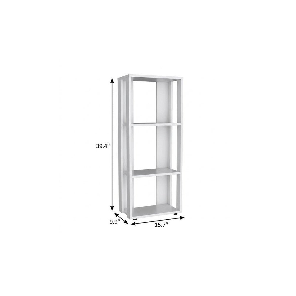 39" White Wood Three Tier Bookcase