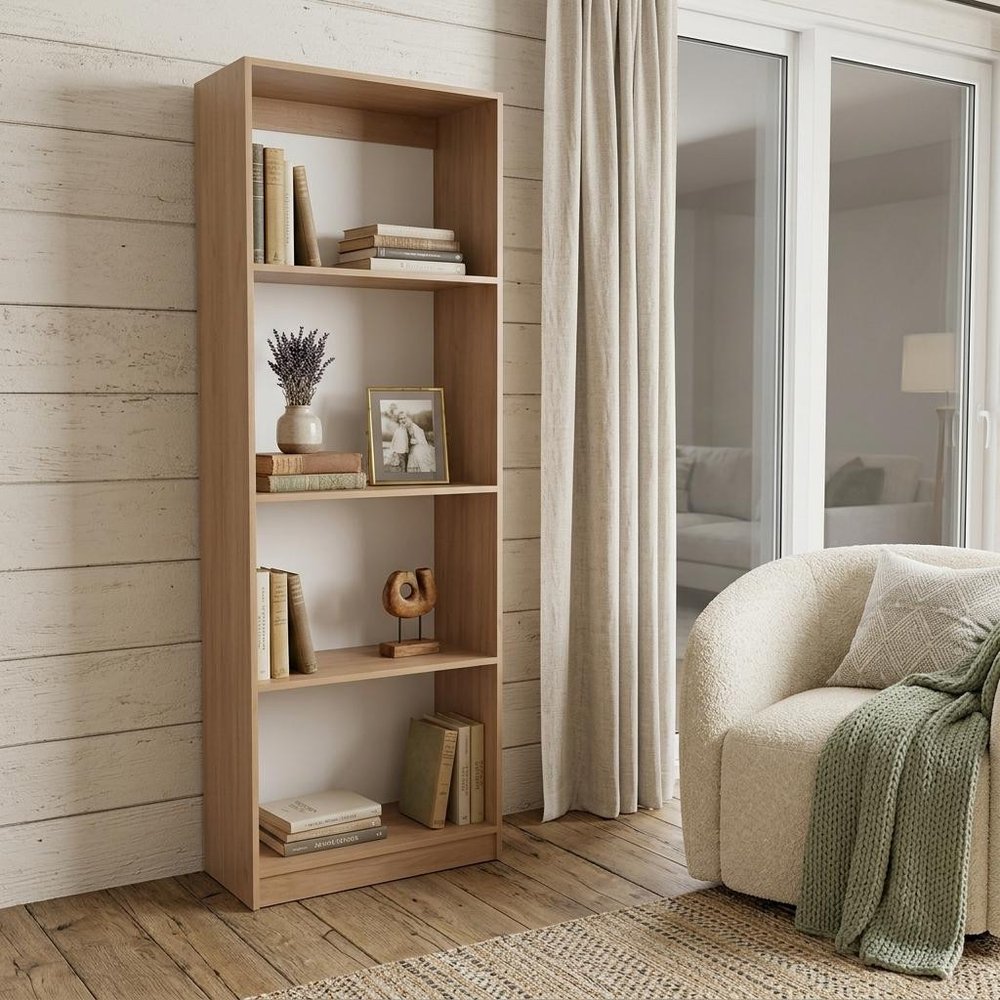71" Natural Wood Four Tier Bookcase