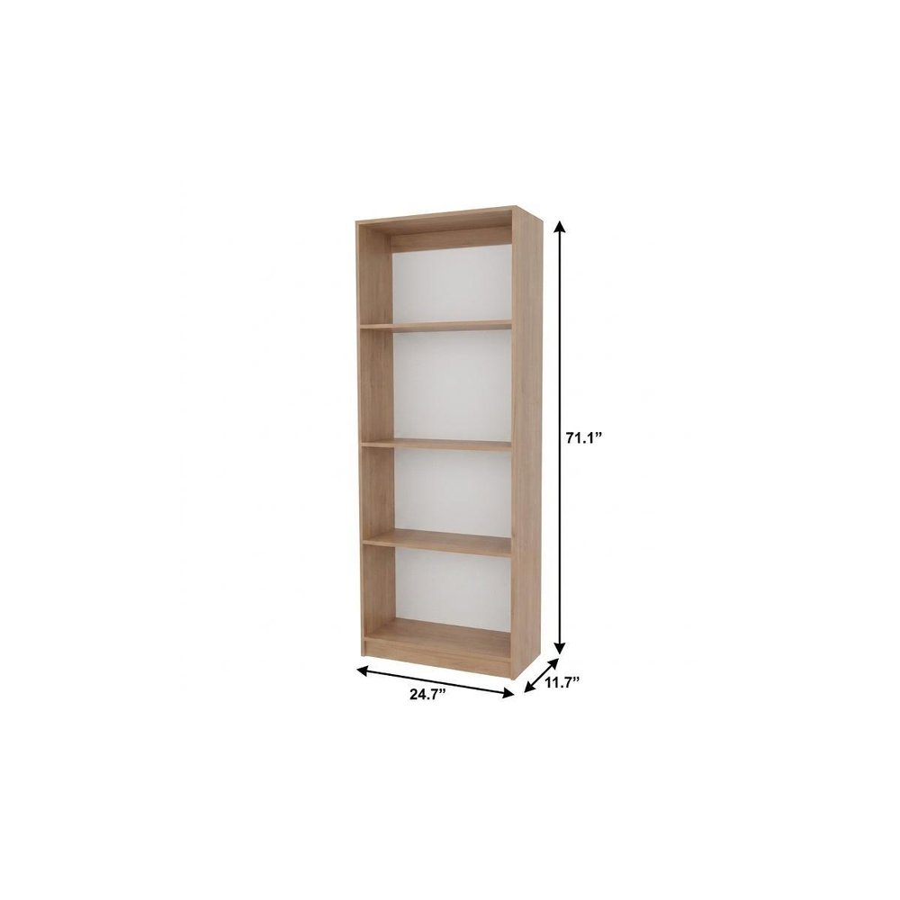 71" Natural Wood Four Tier Bookcase