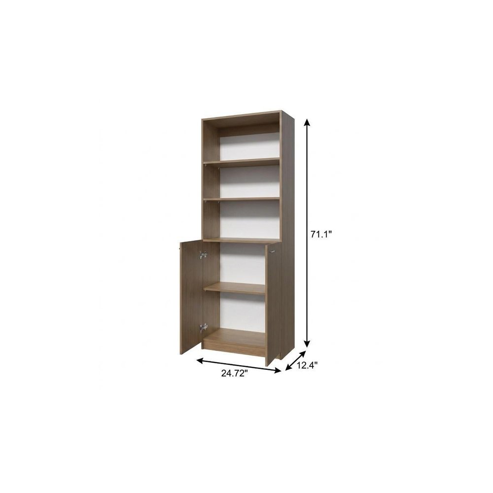 71" Natural Wood Three Tier Bookcase