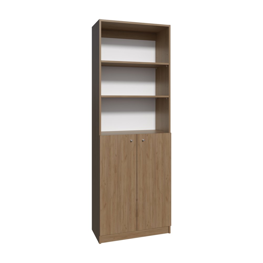71" Natural Wood Three Tier Bookcase