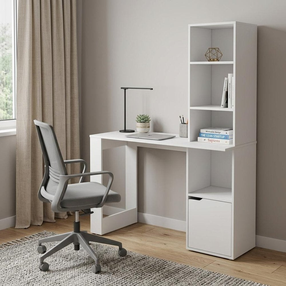 39" White Wood Pedestal Computer Desk