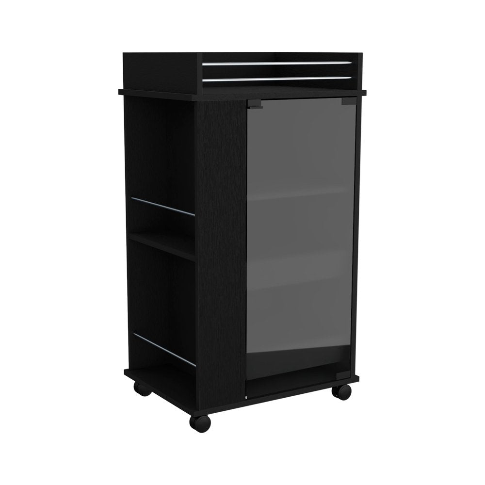 22" Black Wood Rolling Bar Cart