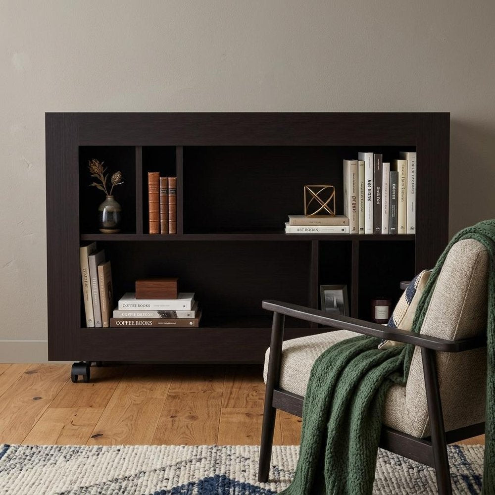 25" Black Wood Five Tier Bookcase