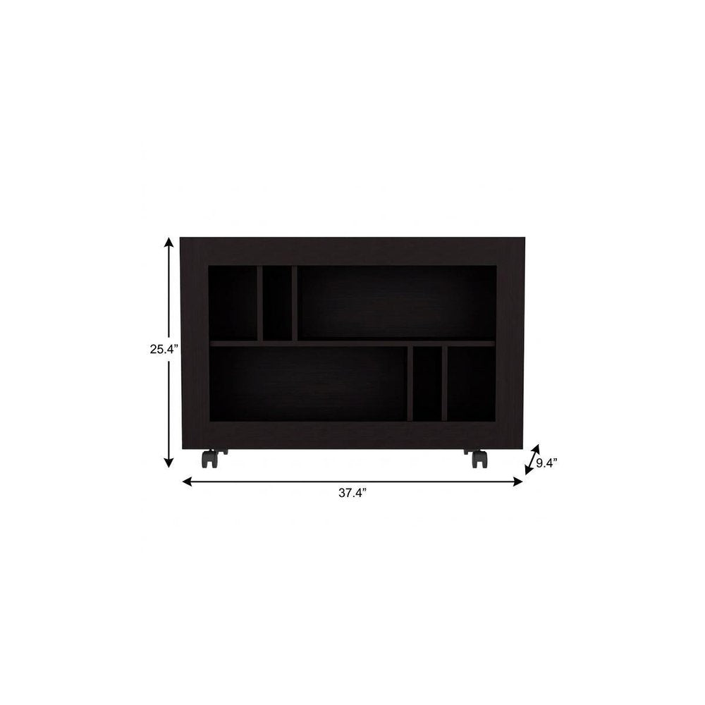 25" Black Wood Five Tier Bookcase