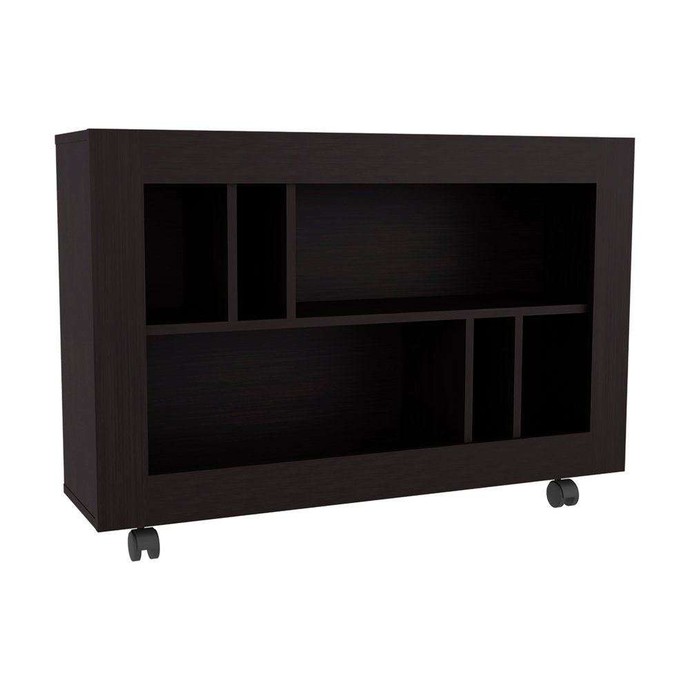 25" Black Wood Five Tier Bookcase