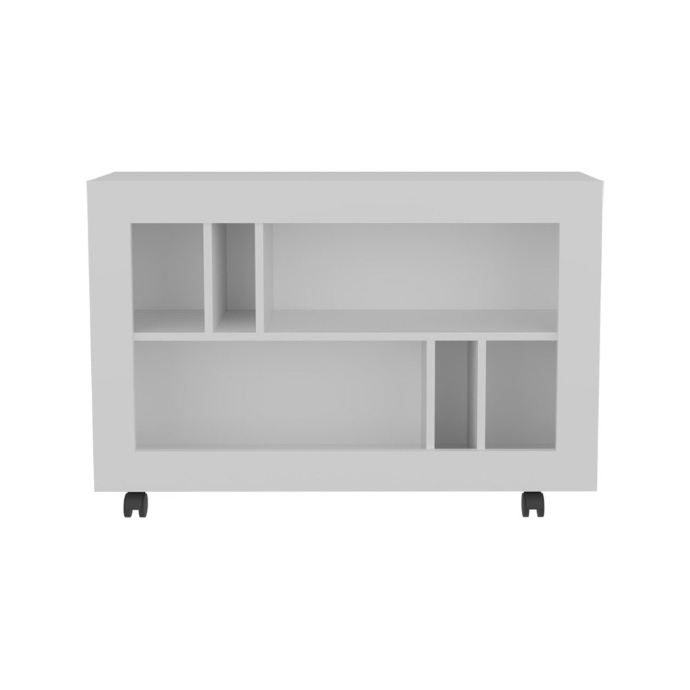 25" White Wood Five Tier Bookcase