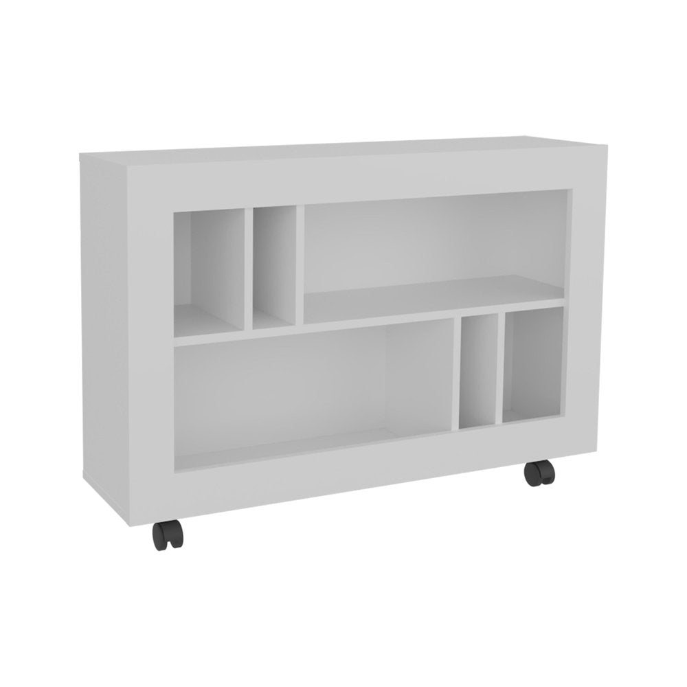 25" White Wood Five Tier Bookcase