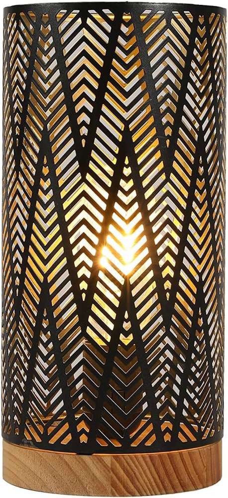 11" Black Metal Pierced Geo Battery Powered Desk Lamp