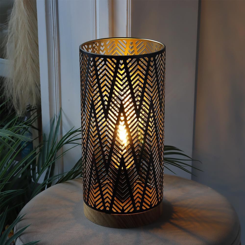 11" Black Metal Pierced Geo Battery Powered Desk Lamp