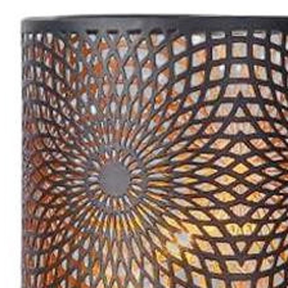 8" Black Metal Pierced Geo Battery Powered Desk Lamp