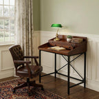 31" Chestnut and Black Solid Wood and Iron Writing Desk With Two Drawers