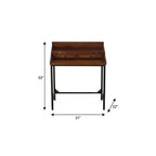 31" Chestnut and Black Solid Wood and Iron Writing Desk With Two Drawers