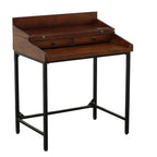 31" Chestnut and Black Solid Wood and Iron Writing Desk With Two Drawers