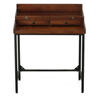 31" Chestnut and Black Solid Wood and Iron Writing Desk With Two Drawers