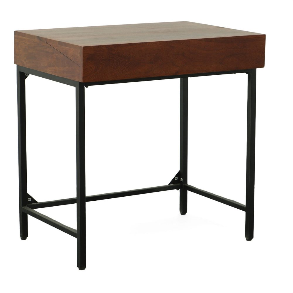 31" Chestnut and Black Solid Wood and Iron Writing Desk With Two Drawers