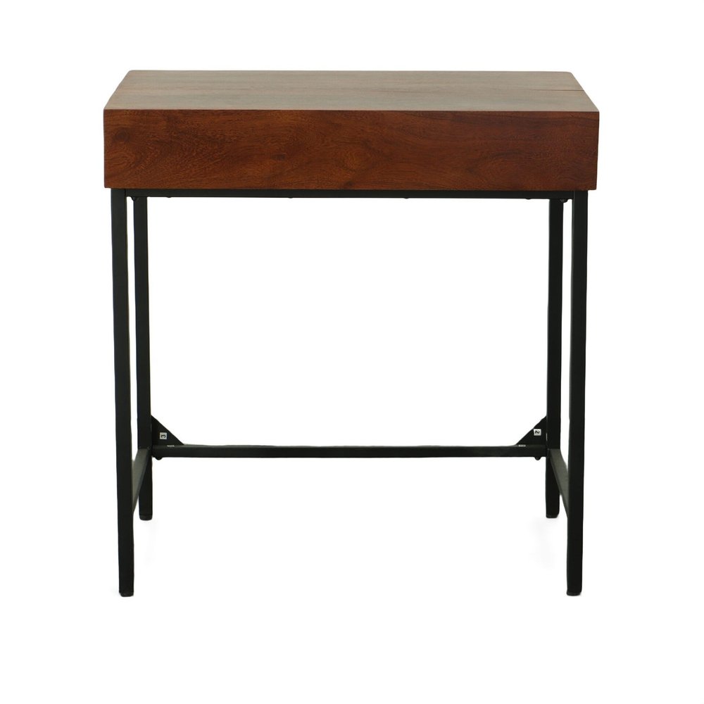 31" Chestnut and Black Solid Wood and Iron Writing Desk With Two Drawers