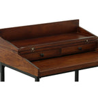 31" Chestnut and Black Solid Wood and Iron Writing Desk With Two Drawers