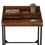 31" Chestnut and Black Solid Wood and Iron Writing Desk With Two Drawers