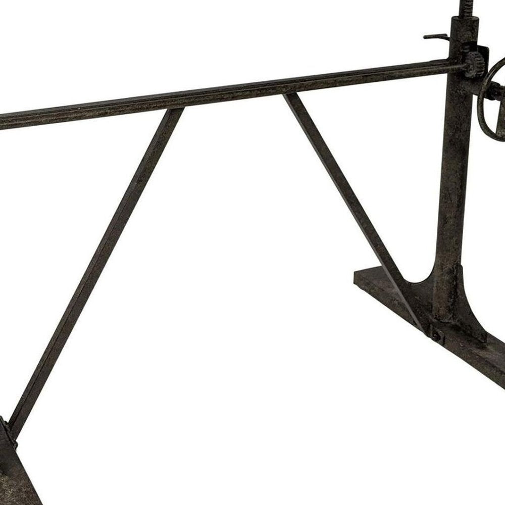 Adjustable Light Gray and Charcoal Solid Wood and Iron Trestle Standing Desk